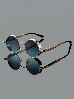 Round Punk Sunglasses Men Vintage Green Gradient Luxury UV400 Shades